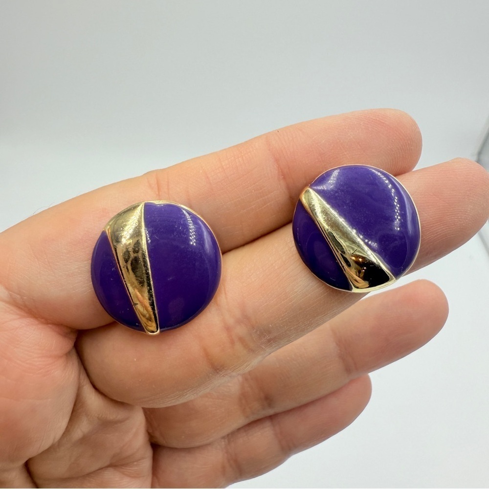 Violet Enamel & Gold Statement Studs Earrings
